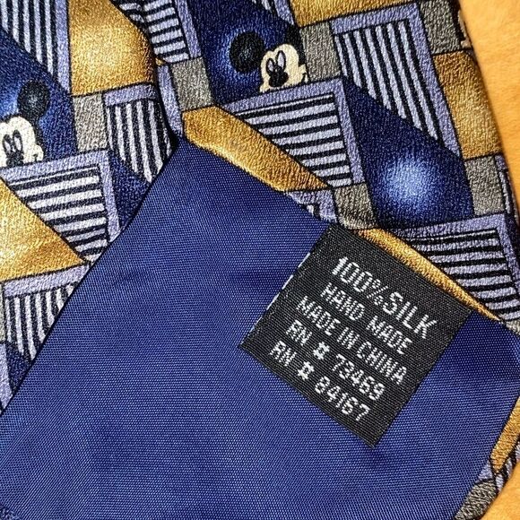 WALT DISNEY Mickey Blue Gold Silk Mens Tie - Picture 4 of 5